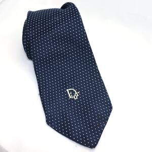 Vintage Christian Dior Navy Micro-Dot Silk Tie 3” Wide
